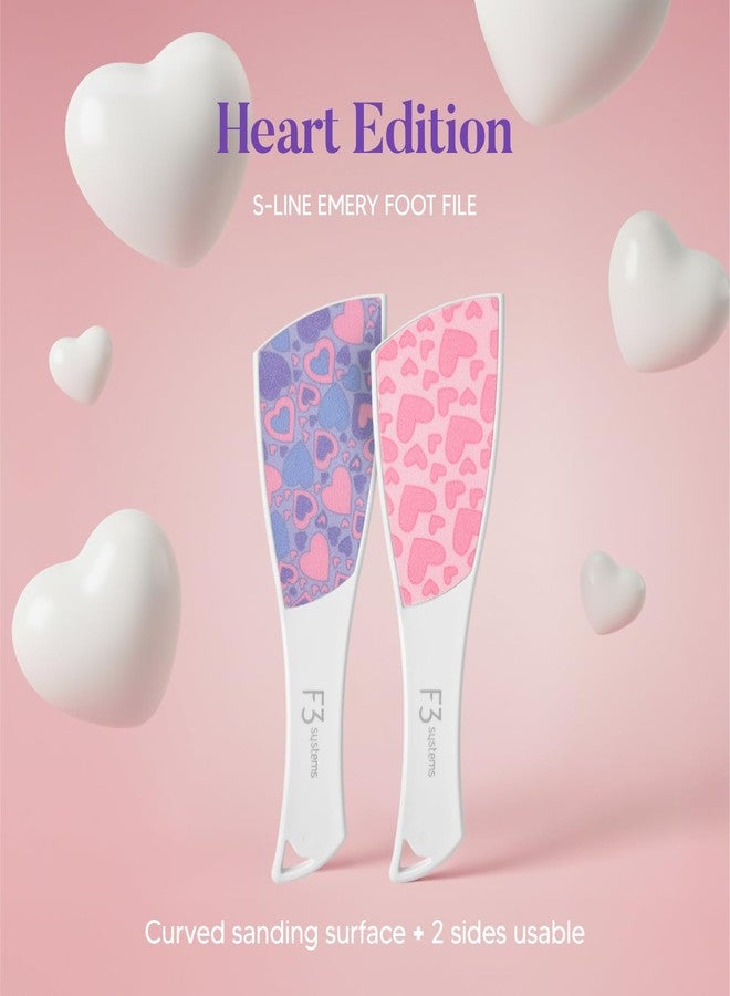 F3 Systems S-Line Emery Foot File(Pink Heart), Colossal Double-Sided Pedicure Tool, Effective for Cracked Heel, Ergonomic Design for Easy Grip - Image 2